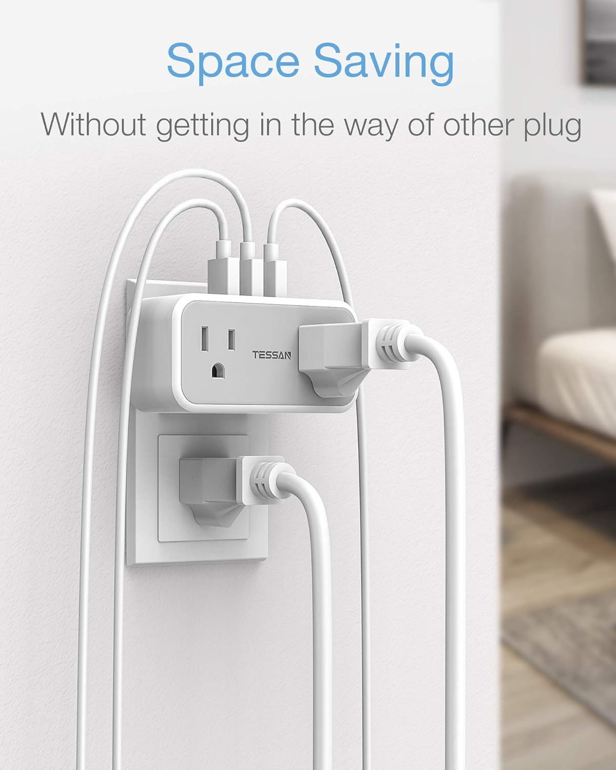 Double Outlet Plug Extender with USB,  Multi Electrical Outlet Splitter with Dual Outlets 3 USB Wall Charger, Multiple Plug Expander for Home Office Travel Cruise Ship Dorm Room Essentials