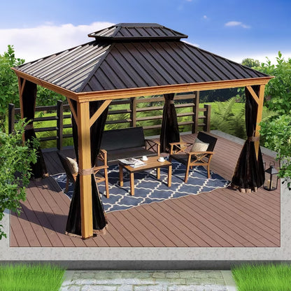 Gazebo Brown Gazebo with Hardtop Roof / 12-Ft X 16 (Screen Included)