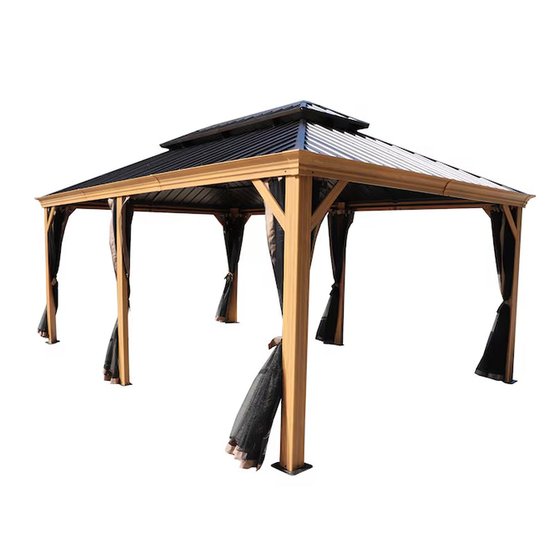 Gazebo Brown Gazebo with Hardtop Roof / 12-Ft X 16 (Screen Included)