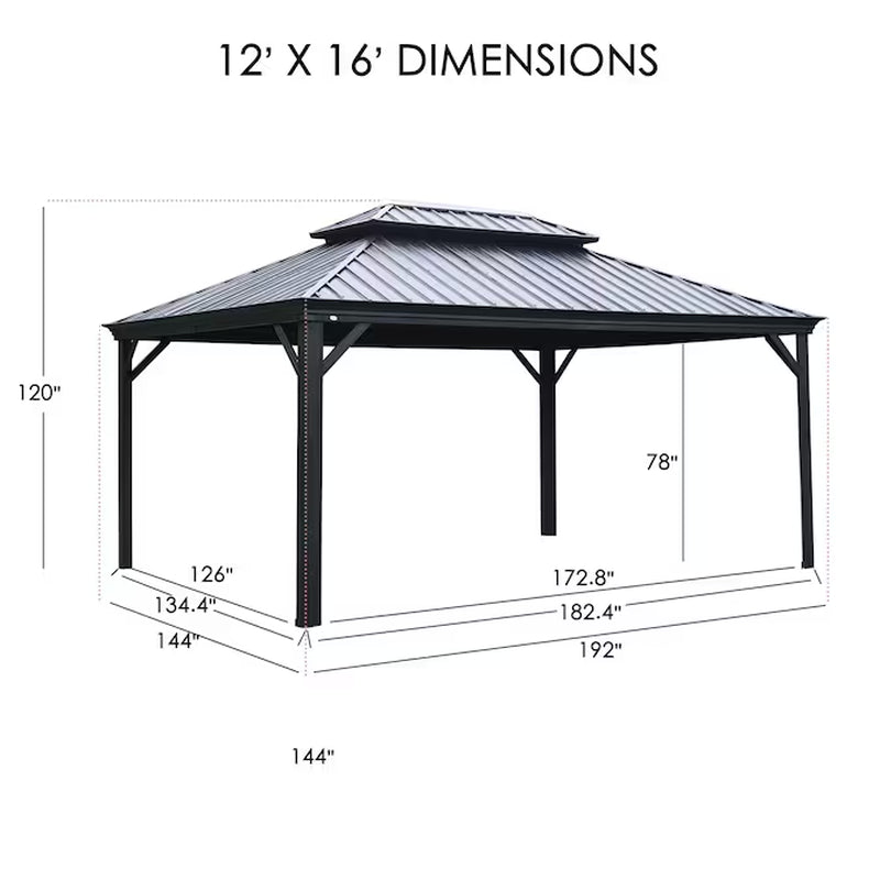 Gazebo Brown Gazebo with Hardtop Roof / 12-Ft X 16 (Screen Included)