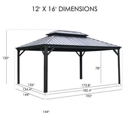 Gazebo Brown Gazebo with Hardtop Roof / 12-Ft X 16 (Screen Included)