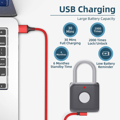 Fingerprint Padlock , Locker Lock, Smart Padlock, Bluetooth or Fingerprint Unlock, Weatherproof Outdoor Lock, for Gym, Bike, School, Fence and Storage, Padlock USB Rechargeable (Black)