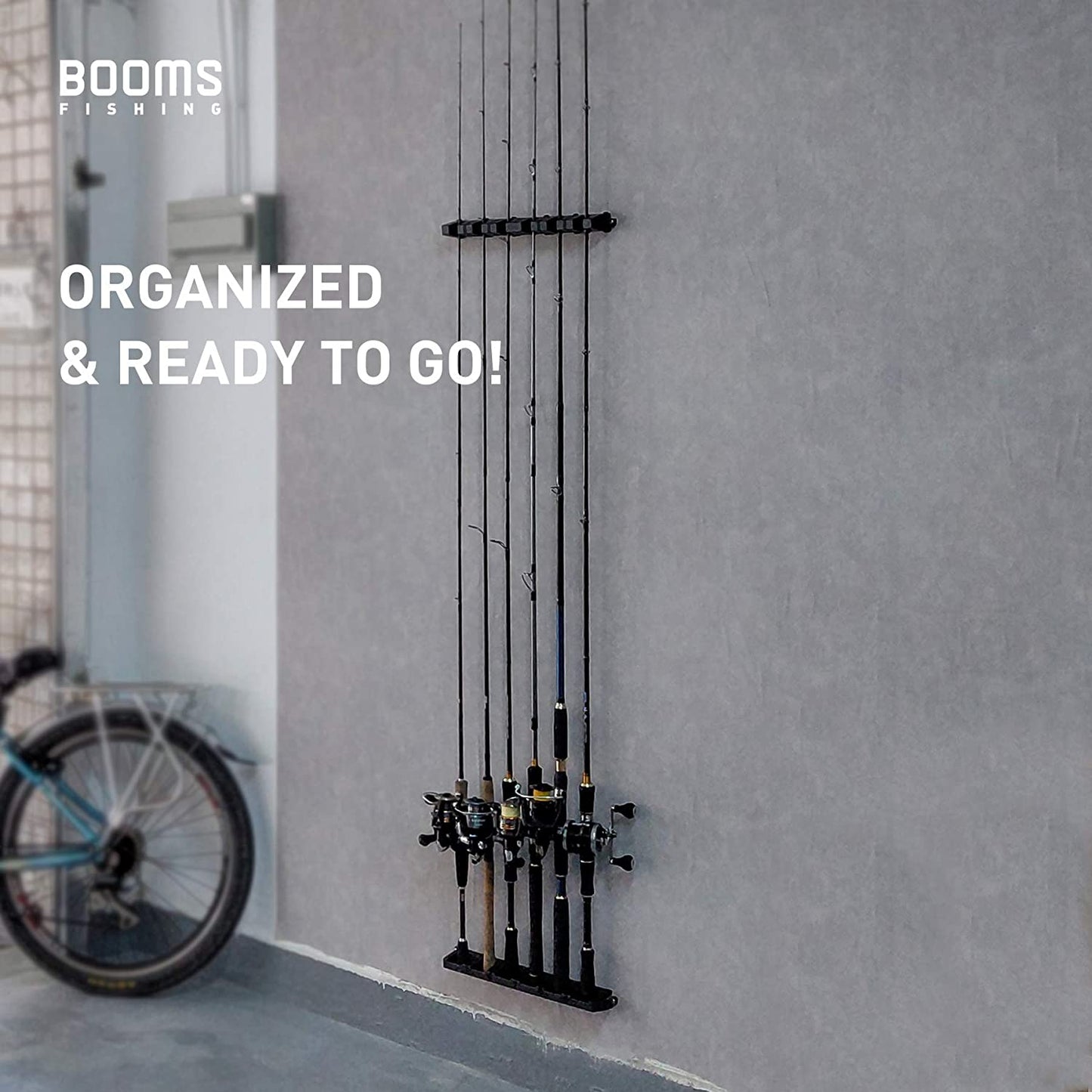 WV1 Vertical 6-Rod Rack, Fishing Rod Holders for Garage， Wider Wall Mount Fishing Pole Holder, 16.4" Black