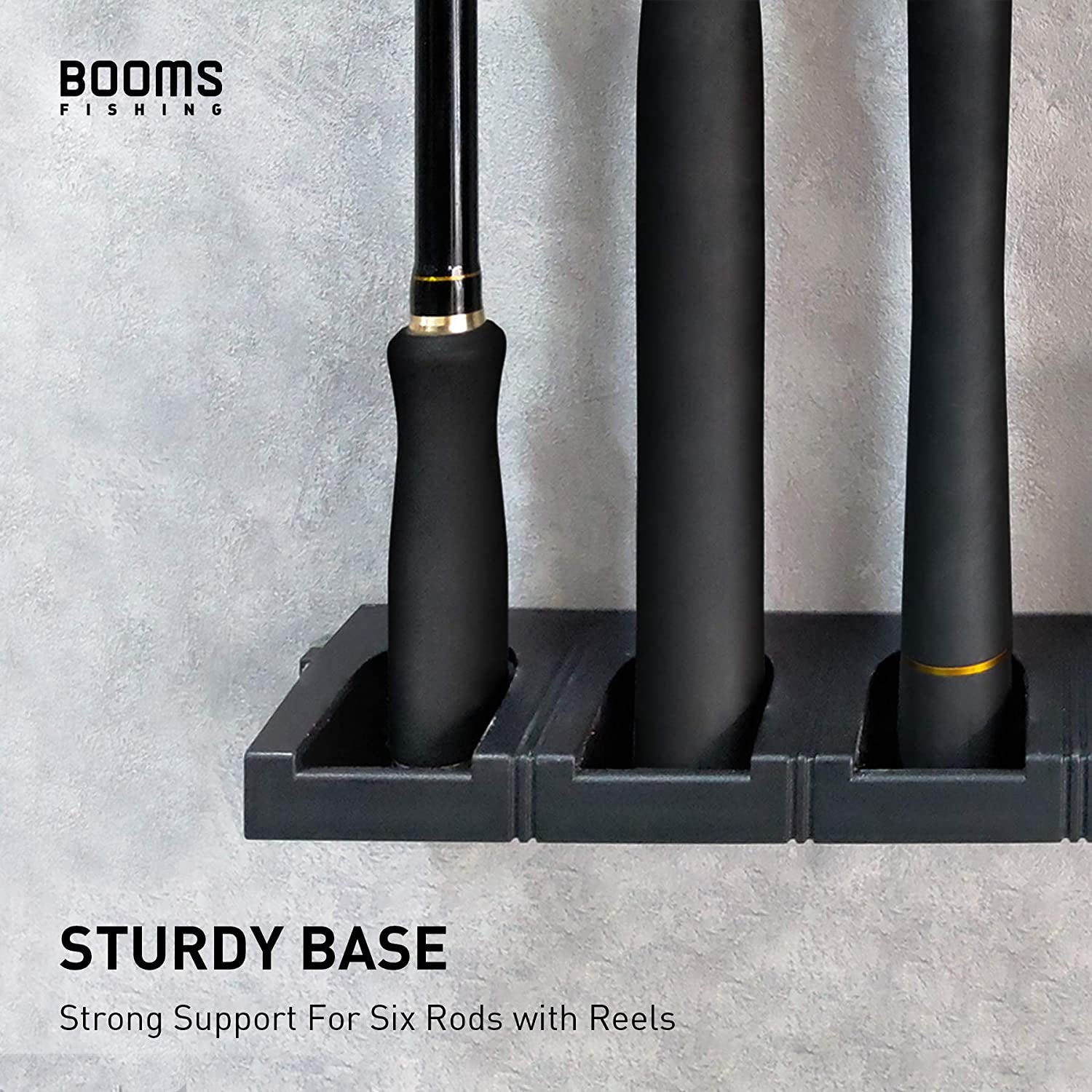 WV1 Vertical 6-Rod Rack, Fishing Rod Holders for Garage， Wider Wall Mount Fishing Pole Holder, 16.4" Black