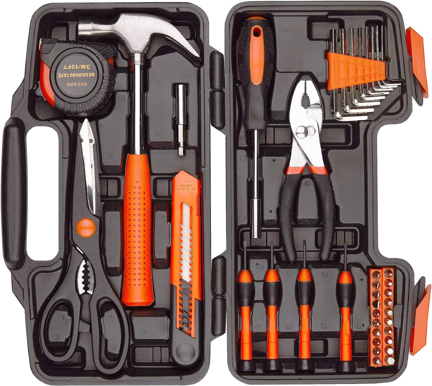39-Piece Tool Kit Tool Set - Household Hand Tool Kit Repair Tools Set with Portable Toolbox Storage Case (Orange)