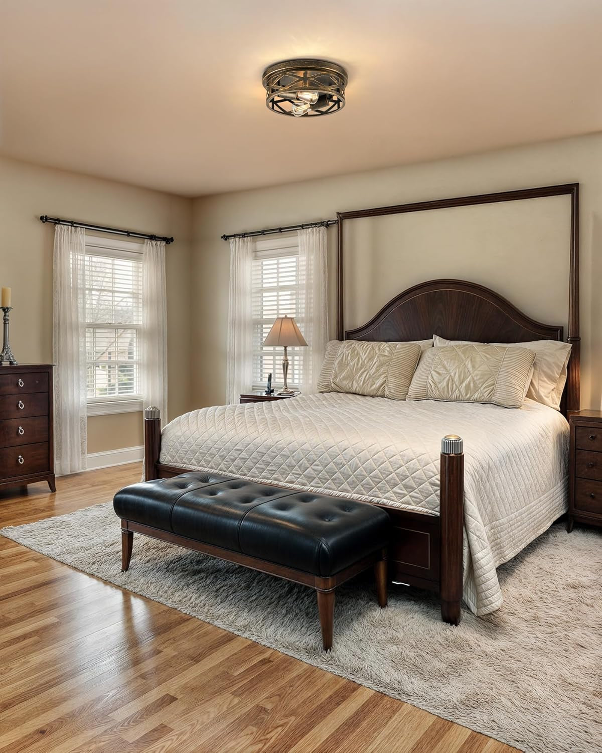 Flush Mount Ceiling Lights, 2-Light Hallway Ceiling Lighting Fixtures, 11 Inch Farmhouse Metal Cage Ceiling Lights for Entryway Kitchen, Adjustable Lamp Holders, ETL, 2 Pcs, Oil-Rubbed Bronze